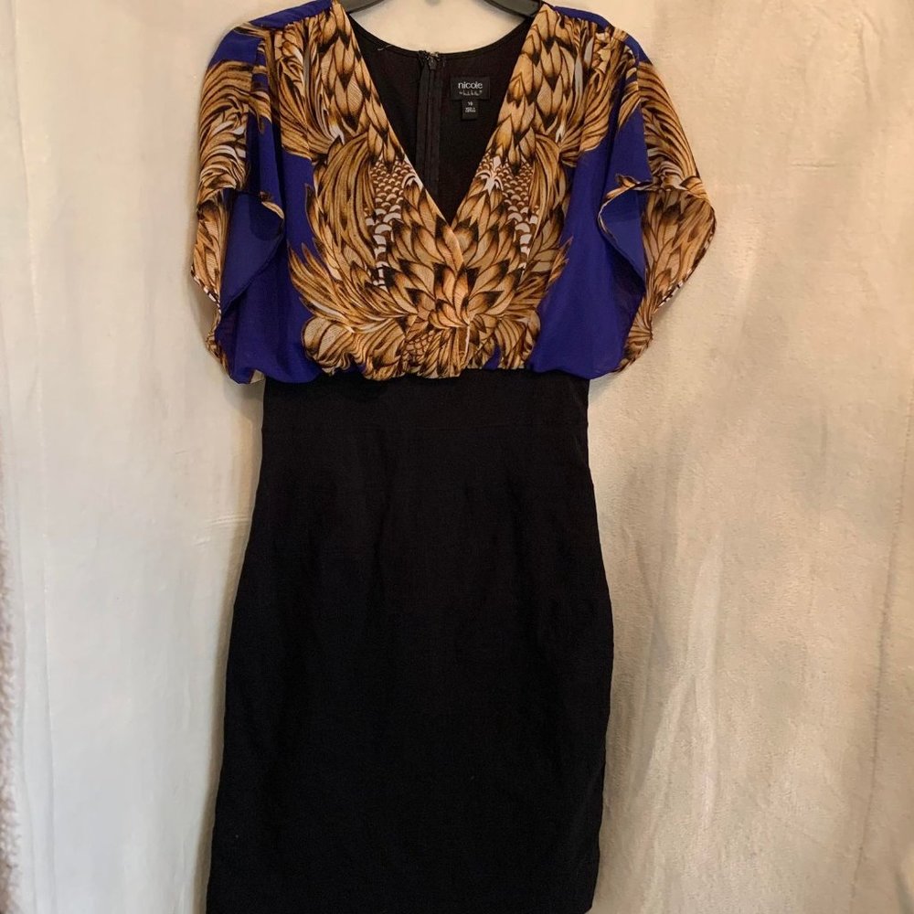 Nicole by Nicole Miller Dress Black with Blue and Gold Graphics Size 10